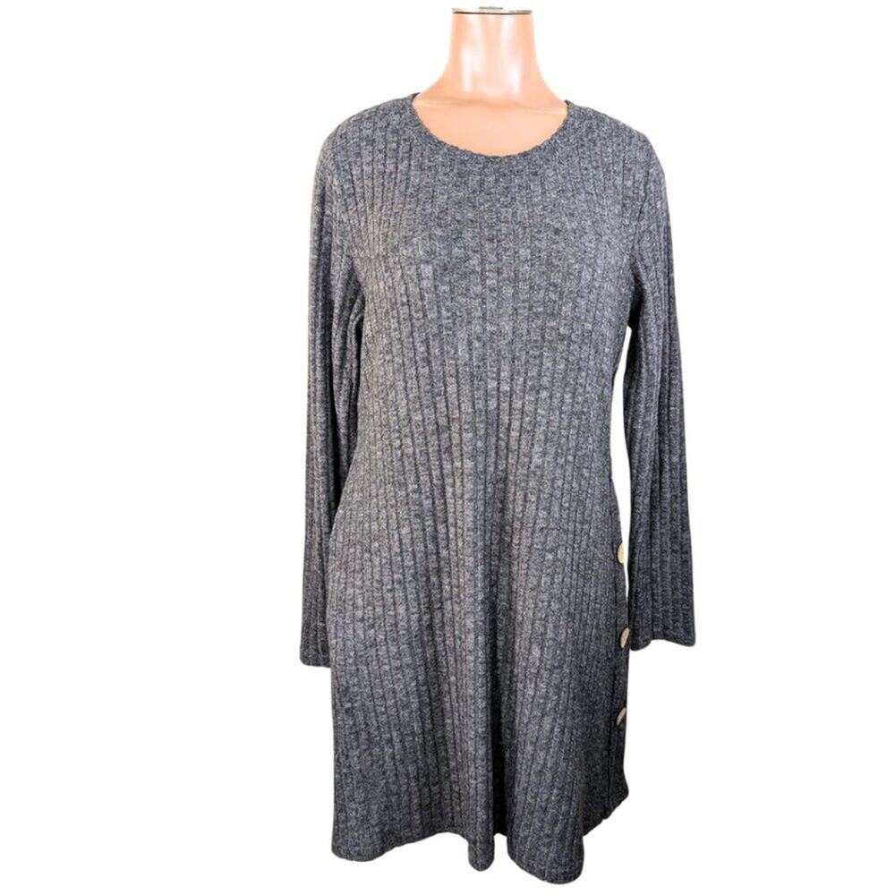 Comfy Women's Medium Brown Ribbed Knit Long Sleeve Knee Length Sweater Dress